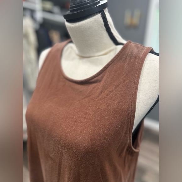 Quince Women Tencel Jersey Loose Dress Brown Basic Sleeveless Chocolate Large - Picture 3 of 6